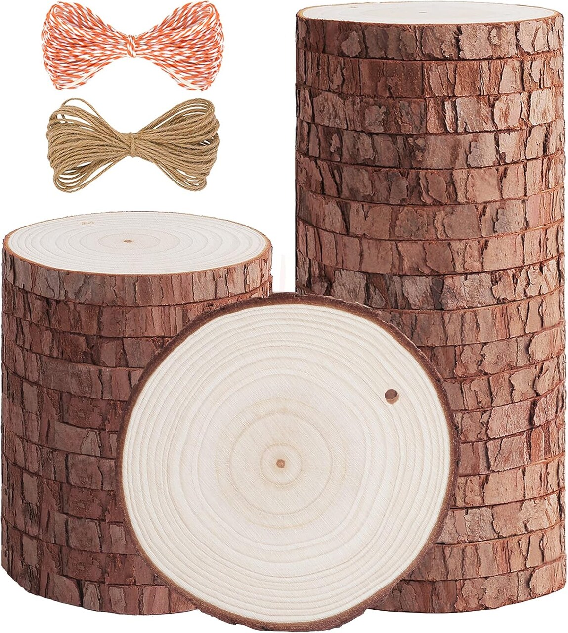 30-Pack Natural Wood Slices (3.1–3.5 Inches) – Unfinished Craft Wood Circles with Pre-Drilled Holes for DIY Projects, Arts & Crafts, and Christmas Ornaments